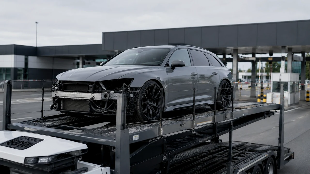 Авто на автовозі на кордоні